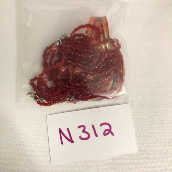 Glass Teardrop Pendant Red Beaded Necklace - Picture 7 of 8